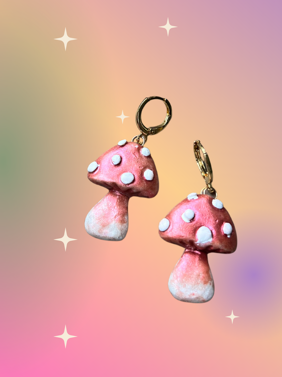 Cottagecore Handmade Polymer Clay Door Earrings Pink Gold Fairy Jewelry Cute